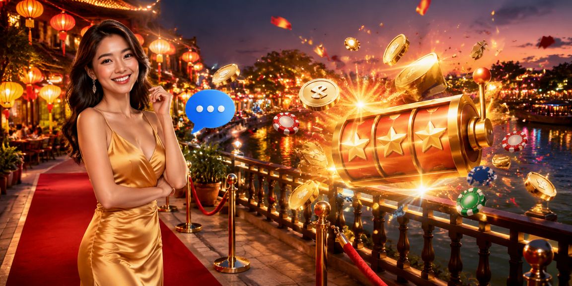Người dùng tại Hà Nội chơi slot game buổi tối tại khu chợ đêm, dùng điện thoại truy cập p3vip
