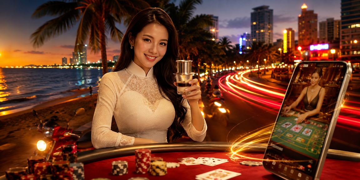 Người phụ nữ mặc áo dài chơi baccarat tại Vũng Tàu trong không khí casino sang trọng